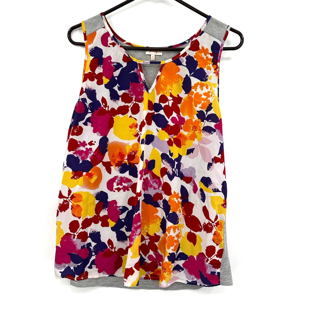 Pixley size Medium sleeveless shirt tank top gray rear floral front pink yellow